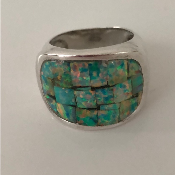 VINTAGE STERLING SILVER RING WITH OPAL INLAID - Picture 7 of 8